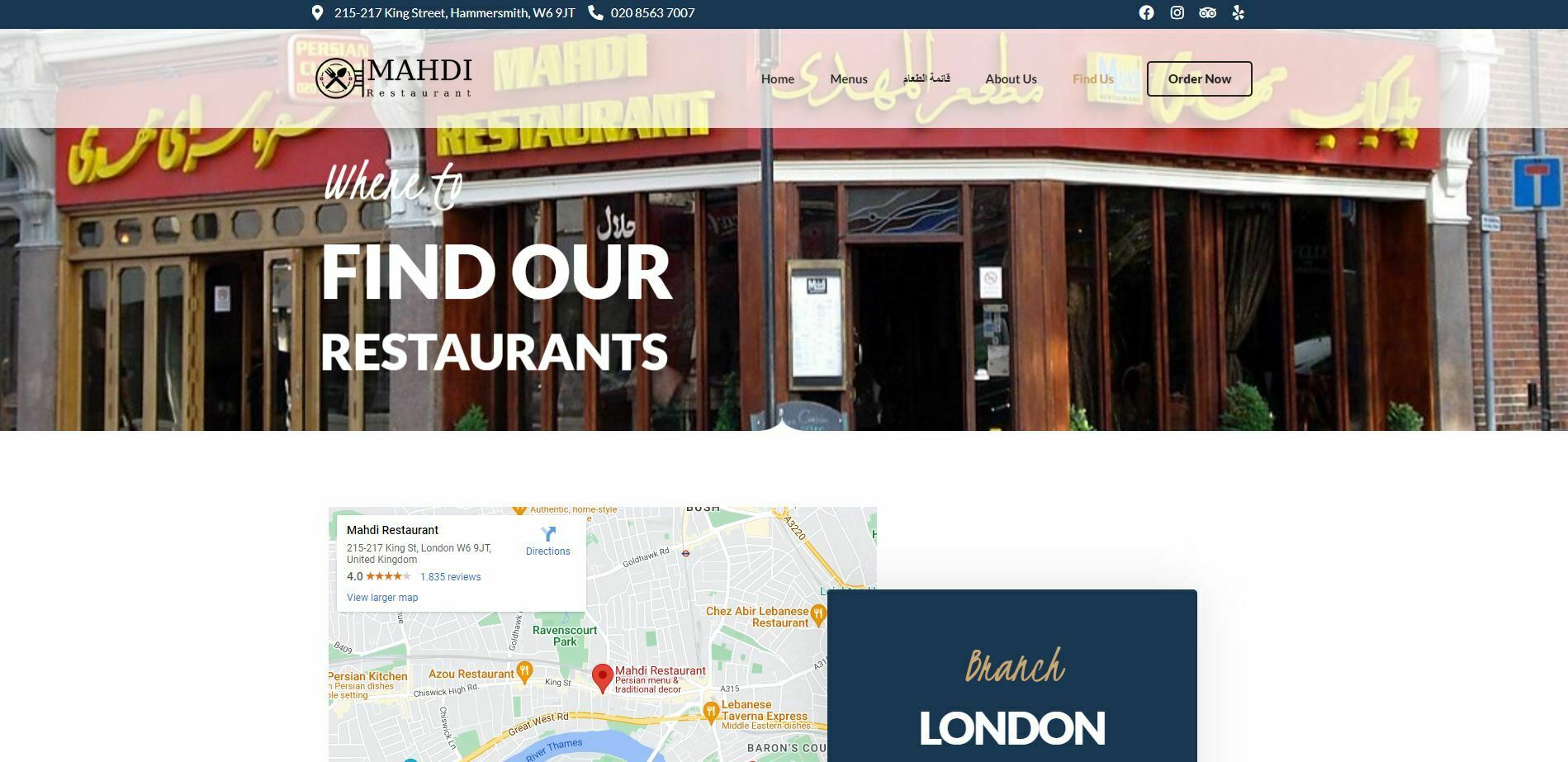 طراحی سایت رستوران در لندن